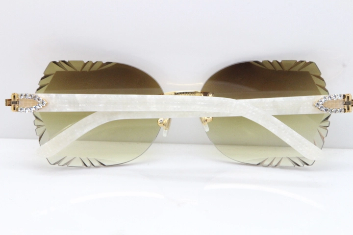 Cartier Rimless T8200762 Big Diamond Marble White Aztec Arms Sunglasses In Gold Brown Lens