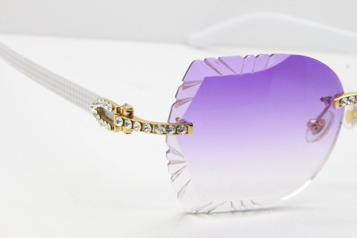 Cartier Rimless T8200762 Big Diamond White Aztec Arms Sunglasses In Gold Purple Lens