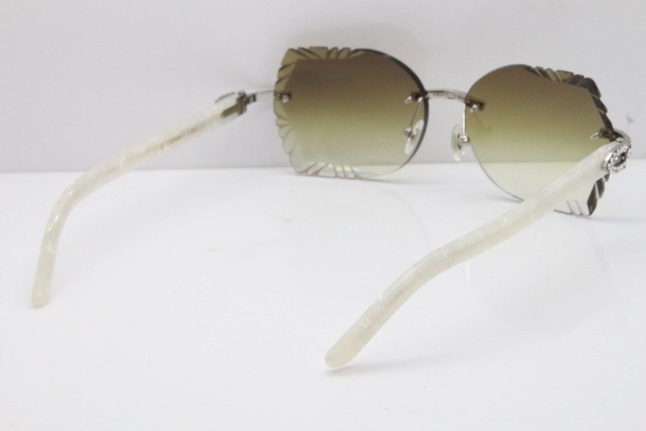 Cartier Rimless T8200762 Big Diamond Marble White Aztec Arms Sunglasses In Gold Brown Lens