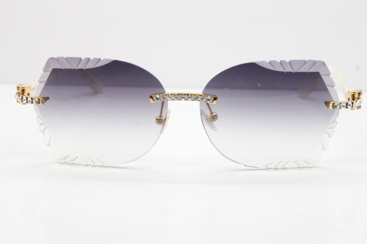 Cartier Rimless T8200762 Big Diamond Marble White Aztec Arms Sunglasses In Gold Gray Lens