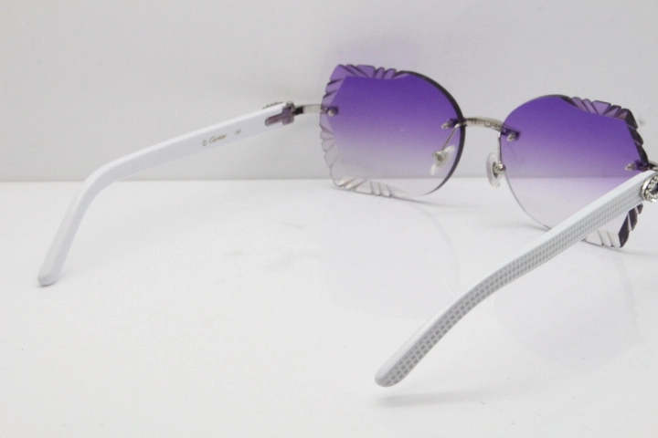 Cartier Rimless T8200762 Big Diamond White Aztec Arms Sunglasses In Gold Purple Lens