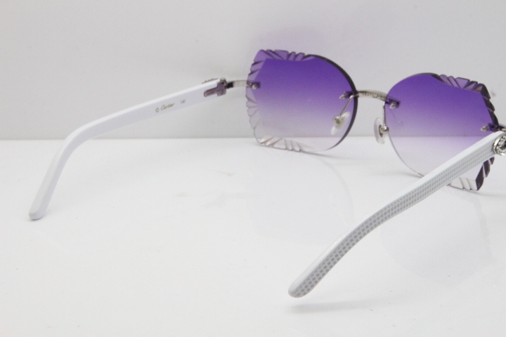 Cartier Rimless T8200762 Big Diamond White Aztec Arms Sunglasses In Gold Purple Lens