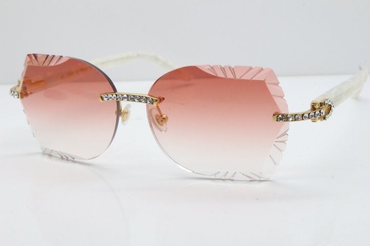 Cartier Rimless T8200762 Big Diamond Marble White Aztec Arms Sunglasses In Gold Red Lens