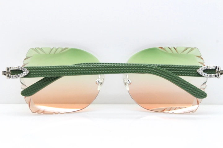 Cartier Rimless T8200762 Big Diamond Green Aztec Arms Sunglasses In Gold Green Brown Lens