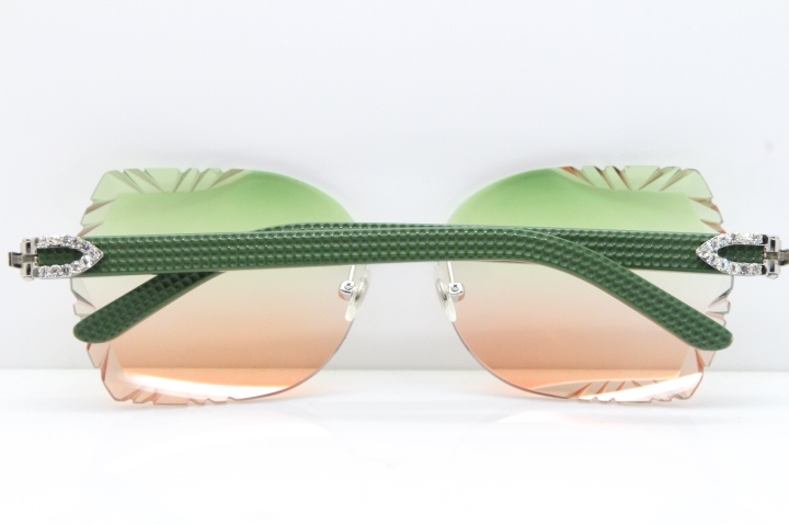 Cartier Rimless T8200762 Big Diamond Green Aztec Arms Sunglasses In Gold Green Brown Lens