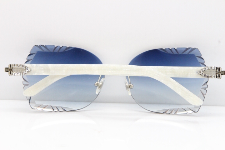 Cartier Rimless T8200762 Big Diamond Marble White Aztec Arms Sunglasses In Gold Blue Lens