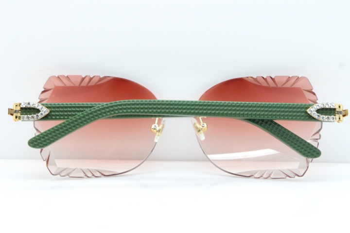 Cartier Rimless T8200762 Big Diamond Green Aztec Arms Sunglasses In Gold Red Lens