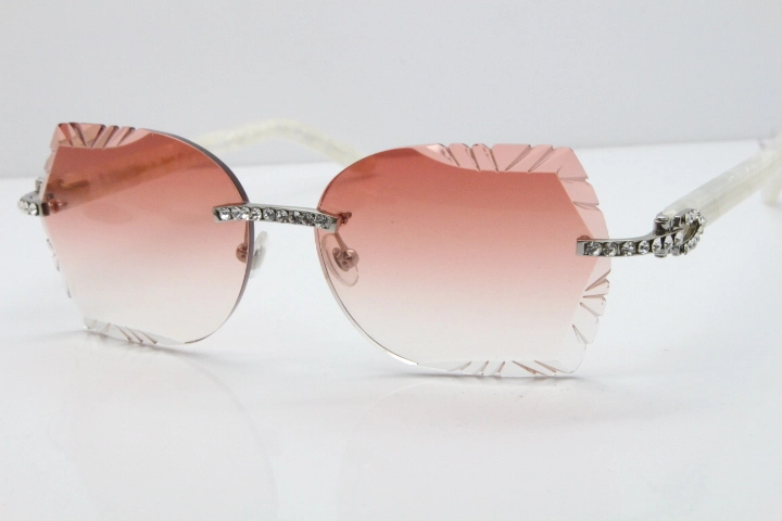 Cartier Rimless T8200762 Big Diamond Marble White Aztec Arms Sunglasses In Gold Red Lens