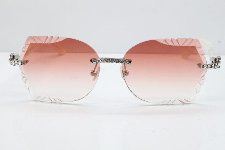 Cartier Rimless T8200762 Big Diamond Marble White Aztec Arms Sunglasses In Gold Red Lens