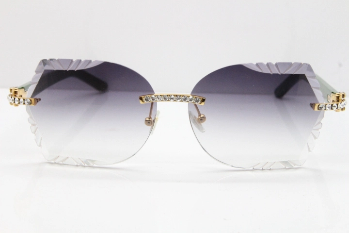 Cartier Rimless T8200762 Big Diamond Green Aztec Arms Sunglasses In Gold Gray Lens