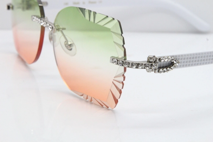 Cartier Rimless T8200762 Big Diamond White Aztec Arms Sunglasses In Gold Green Brown Lens