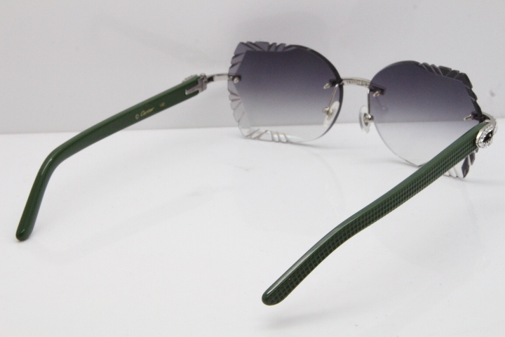 Cartier Rimless T8200762 Big Diamond Green Aztec Arms Sunglasses In Gold Gray Lens