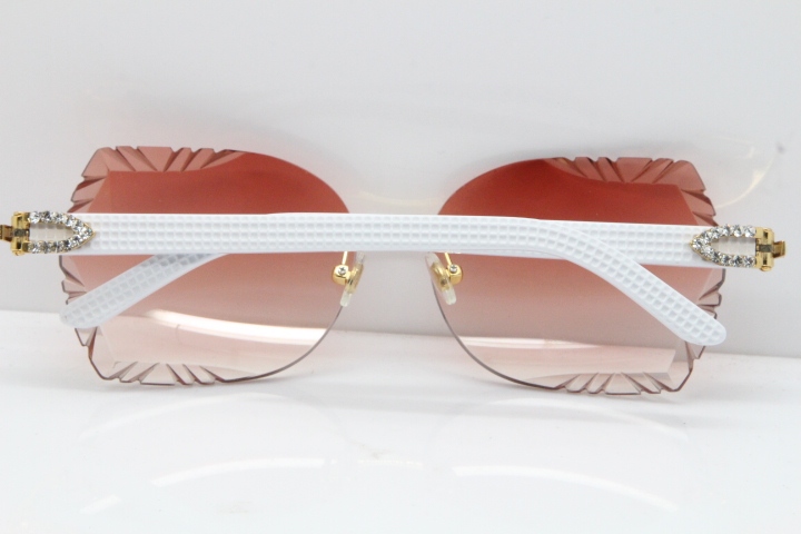 Cartier Rimless T8200762 Big Diamond White Aztec Arms Sunglasses In Gold Red Lens