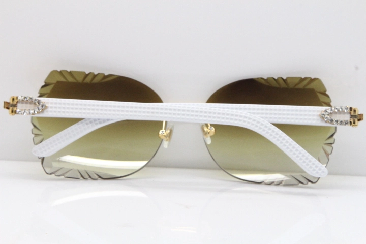 Cartier Rimless T8200762 Big Diamond White Aztec Arms Sunglasses In Gold Brown Lens