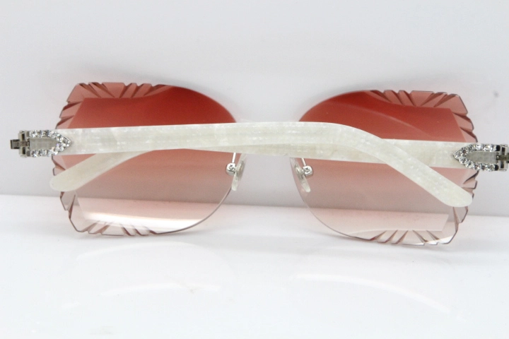 Cartier Rimless T8200762 Big Diamond Marble White Aztec Arms Sunglasses In Gold Red Lens