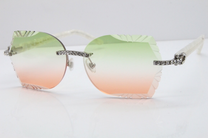 Cartier Rimless T8200762 Big Diamond Marble White Aztec Arms Sunglasses In Gold Green Brown Lens 