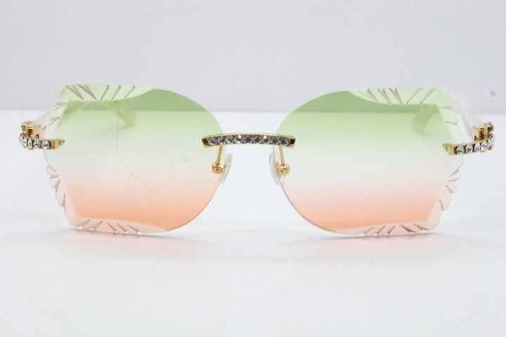 Cartier Rimless T8200762 Big Diamond Marble White Aztec Arms Sunglasses In Gold Green Brown Lens 