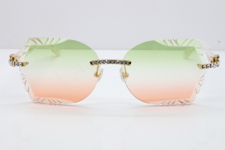 Cartier Rimless T8200762 Big Diamond Marble White Aztec Arms Sunglasses In Gold Green Brown Lens 