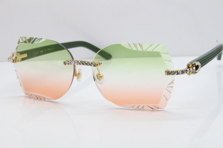 Cartier Rimless T8200762 Big Diamond Green Aztec Arms Sunglasses In Gold Green Brown Lens