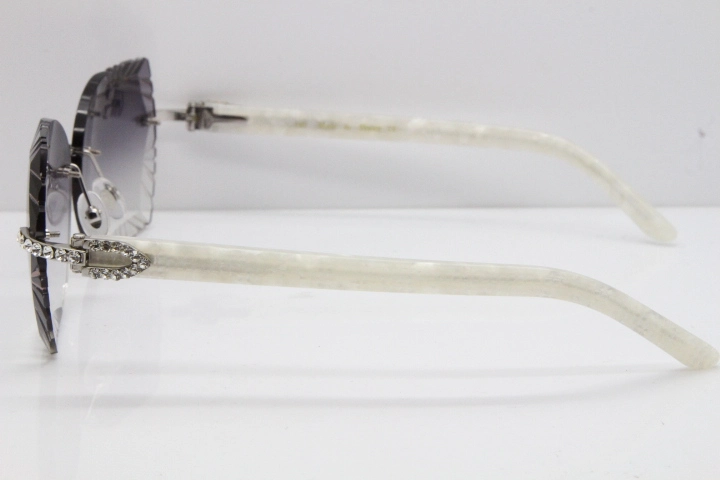 Cartier Rimless T8200762 Big Diamond Marble White Aztec Arms Sunglasses In Gold Gray Lens