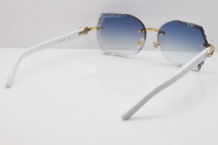 Cartier Rimless T8200762 Big Diamond White Aztec Arms Sunglasses In Gold Blue Lens