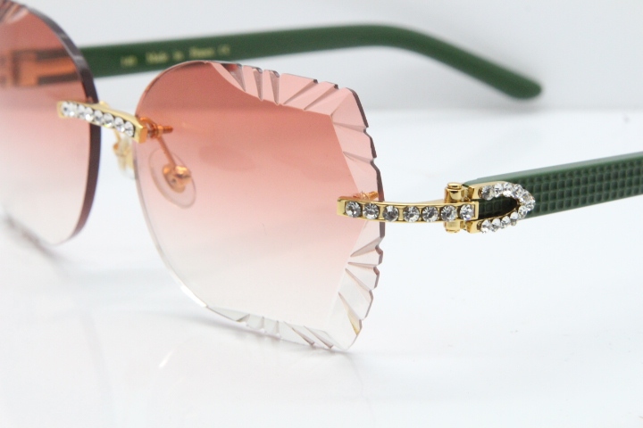 Cartier Rimless T8200762 Big Diamond Green Aztec Arms Sunglasses In Gold Red Lens