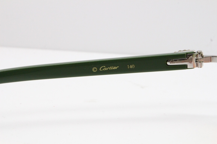 Cartier Rimless T8200762 Big Diamond Green Aztec Arms Sunglasses In Gold Green Brown Lens