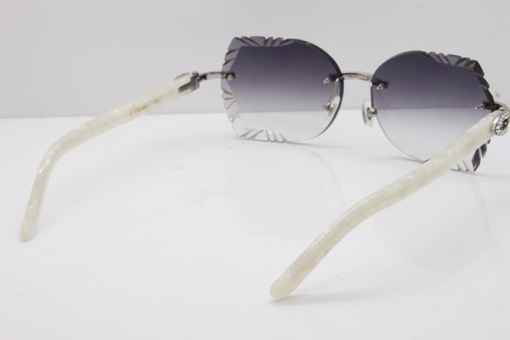 Cartier Rimless T8200762 Big Diamond Marble White Aztec Arms Sunglasses In Gold Gray Lens