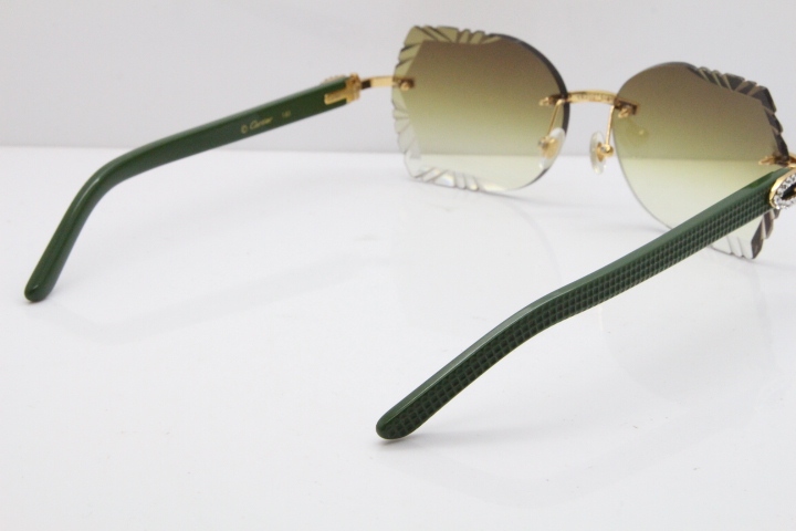 Cartier Rimless T8200762 Big Diamond Green Aztec Arms Sunglasses In Gold Brown Lens