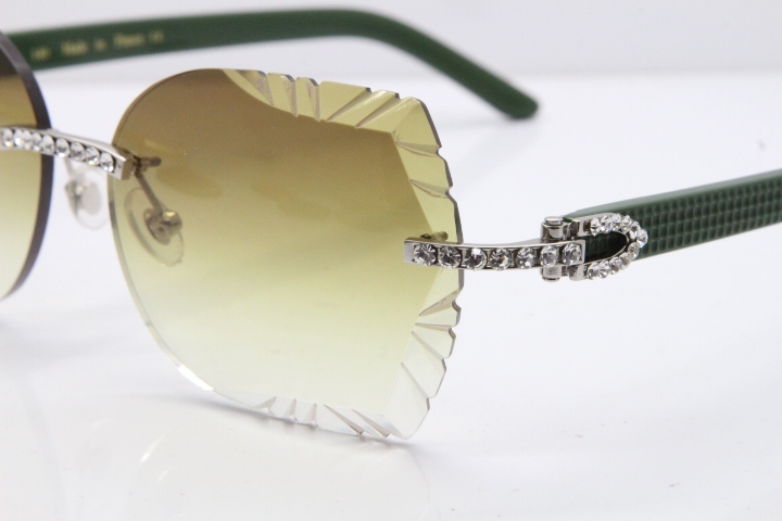 Cartier Rimless T8200762 Big Diamond Green Aztec Arms Sunglasses In Gold Brown Lens