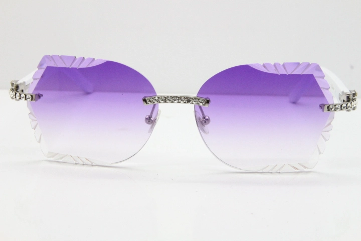 Cartier Rimless T8200762 Big Diamond White Aztec Arms Sunglasses In Gold Purple Lens