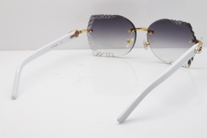 Cartier Rimless T8200762 Big Diamond White Aztec Arms Sunglasses In Gold Gray Lens