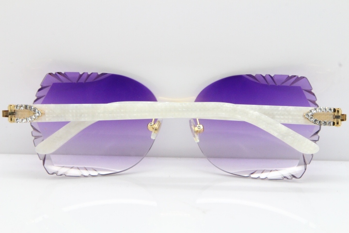 Cartier Rimless T8200762 Big Diamond Marble White Aztec Arms Sunglasses In Gold Purple Lens