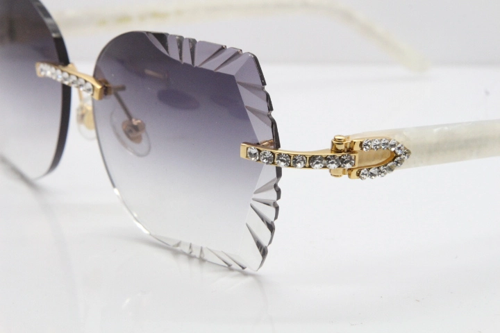 Cartier Rimless T8200762 Big Diamond Marble White Aztec Arms Sunglasses In Gold Gray Lens