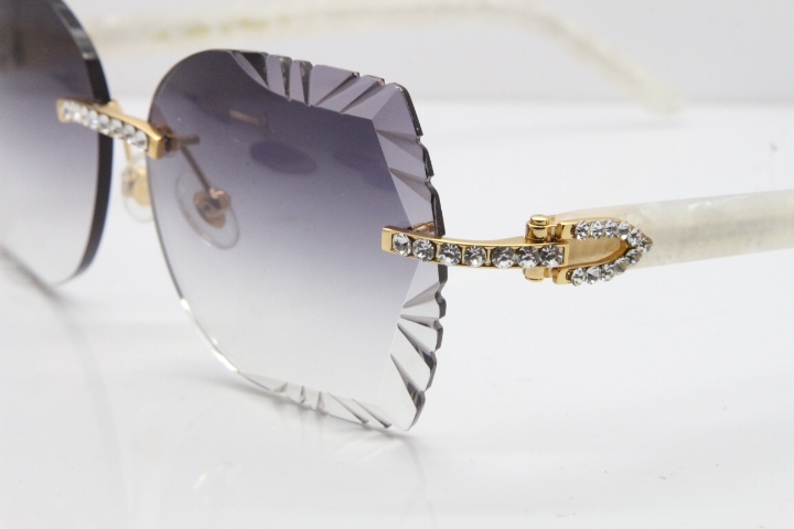 Cartier Rimless T8200762 Big Diamond Marble White Aztec Arms Sunglasses In Gold Gray Lens