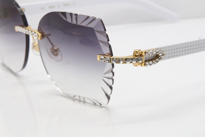 Cartier Rimless T8200762 Big Diamond White Aztec Arms Sunglasses In Gold Gray Lens