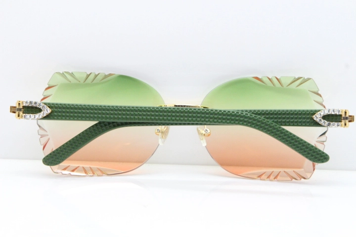 Cartier Rimless T8200762 Big Diamond Green Aztec Arms Sunglasses In Gold Green Brown Lens