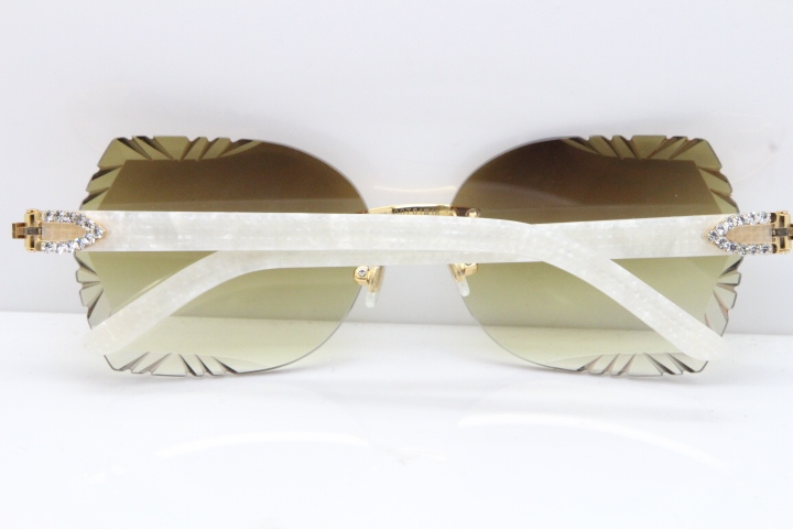 Cartier Rimless T8200762 Big Diamond Marble White Aztec Arms Sunglasses In Gold Brown Lens