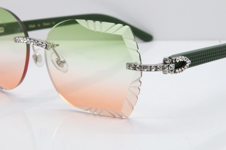 Cartier Rimless T8200762 Big Diamond Green Aztec Arms Sunglasses In Gold Green Brown Lens