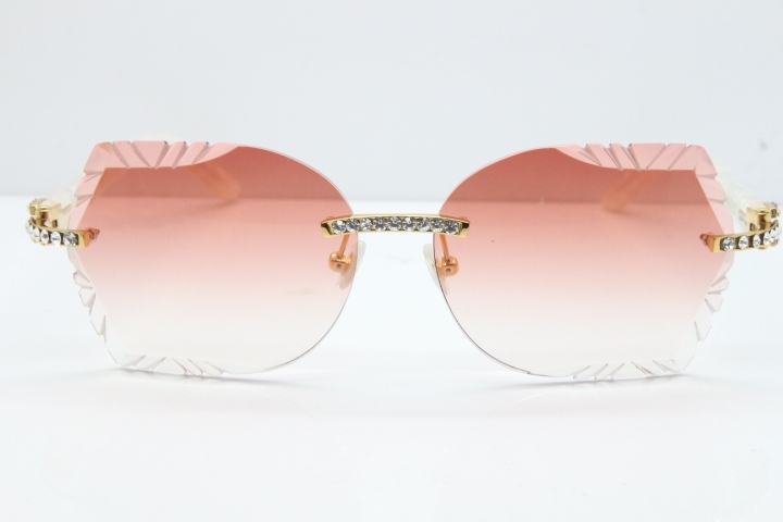 Cartier Rimless T8200762 Big Diamond Marble White Aztec Arms Sunglasses In Gold Red Lens