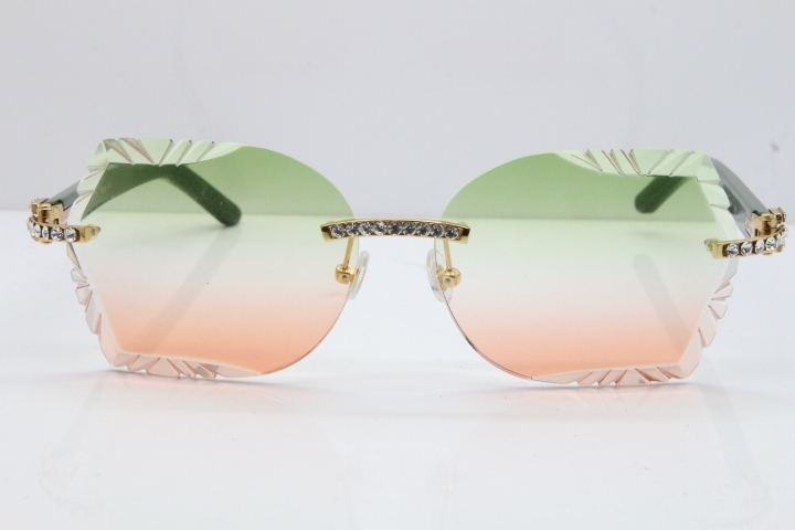 Cartier Rimless T8200762 Big Diamond Green Aztec Arms Sunglasses In Gold Green Brown Lens