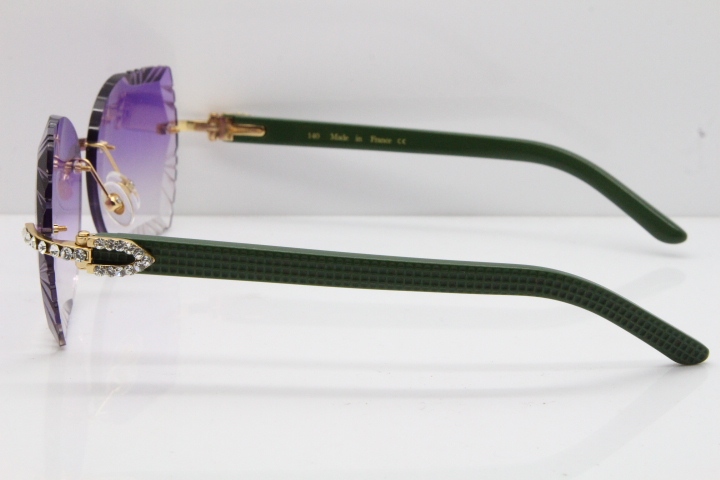 Cartier Rimless T8200762 Big Diamond Green Aztec Arms Sunglasses In Gold Purple Lens