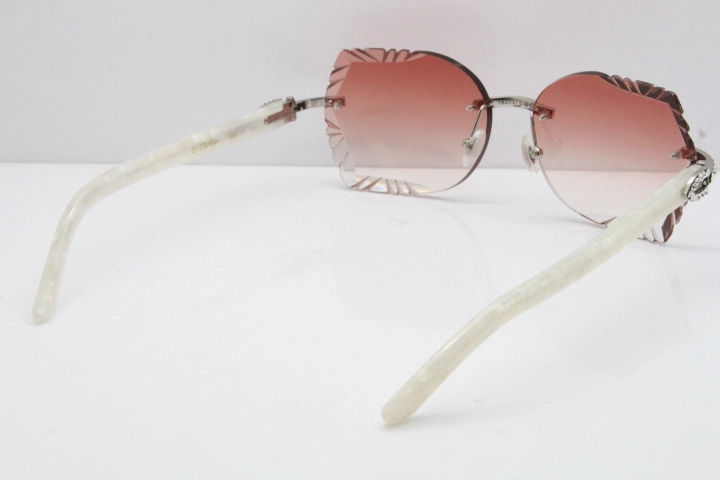 Cartier Rimless T8200762 Big Diamond Marble White Aztec Arms Sunglasses In Gold Red Lens