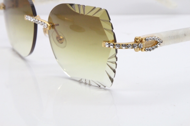 Cartier Rimless T8200762 Big Diamond Marble White Aztec Arms Sunglasses In Gold Brown Lens