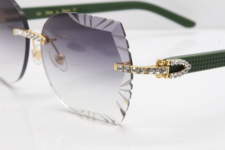 Cartier Rimless T8200762 Big Diamond Green Aztec Arms Sunglasses In Gold Gray Lens