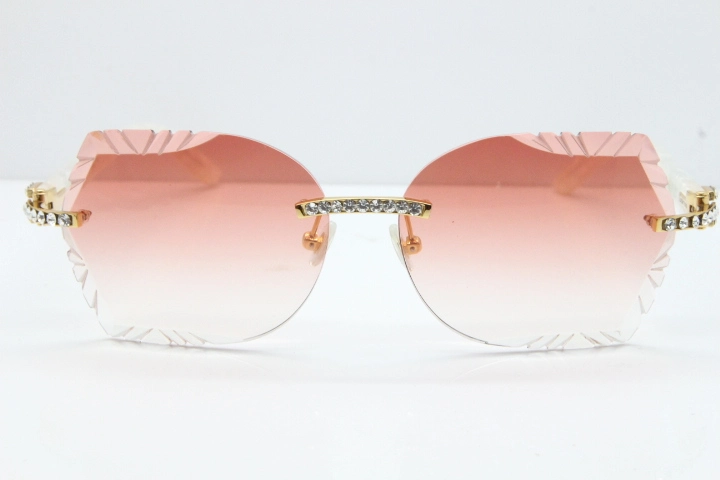 Cartier Rimless T8200762 Big Diamond Marble White Aztec Arms Sunglasses In Gold Red Lens