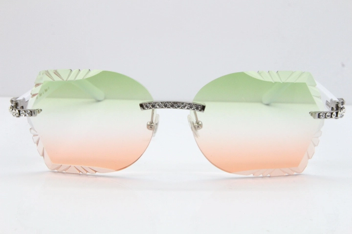 Cartier Rimless T8200762 Big Diamond White Aztec Arms Sunglasses In Gold Green Brown Lens