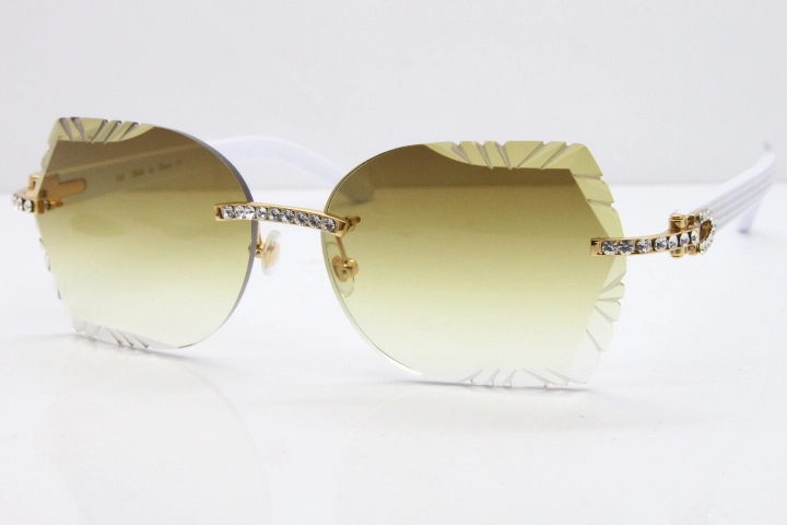 Cartier Rimless T8200762 Big Diamond White Aztec Arms Sunglasses In Gold Brown Lens