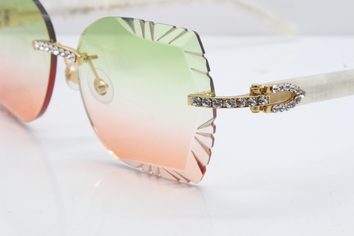 Cartier Rimless T8200762 Big Diamond Marble White Aztec Arms Sunglasses In Gold Green Brown Lens 