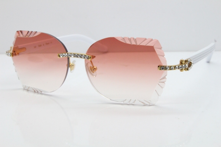 Cartier Rimless T8200762 Big Diamond White Aztec Arms Sunglasses In Gold Red Lens